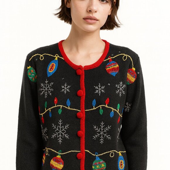 Vintage Nutcracker Womens Cardigan Beaded Embroidered Christmas Snowflakes Small - Picture 9 of 9